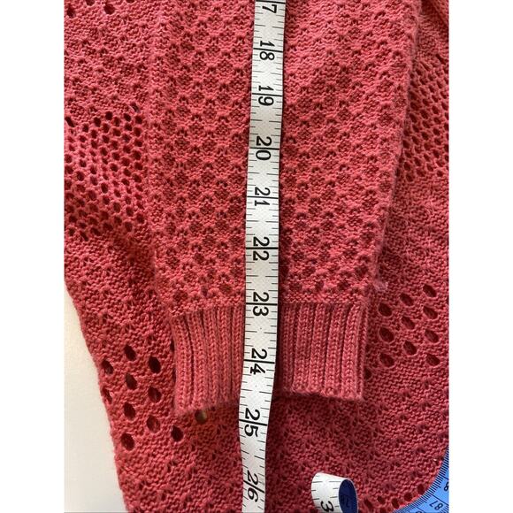 99 Jane Street Long Open Cardigan Sweater, Coral Rose, Crocheted size Large - Picture 9 of 16